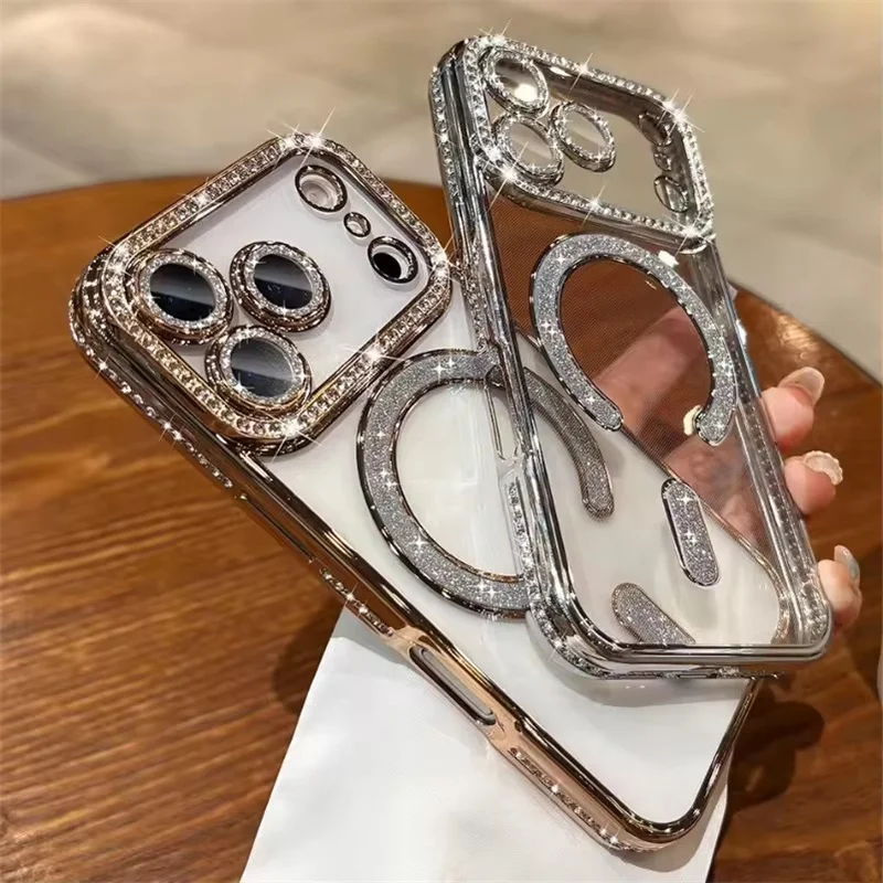 Premium Glitter Rhinestones Phone Case with Magnetic Clear Lens Protector