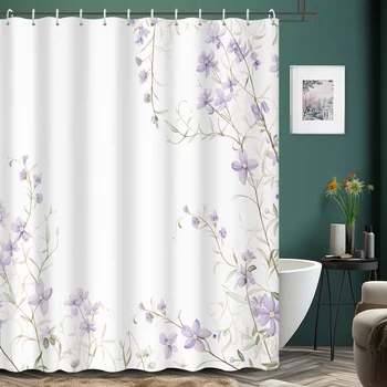 Hand-Painted Purple Floral Shower Curtain – Romantic Vine Design 1