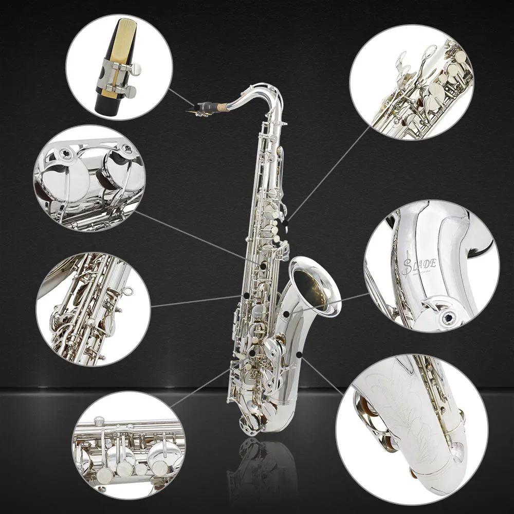 Description Picture 4 of itemSLADE Tenor Saxophone Bb Brass Body Sax Professional Saxfone Woodwind Instrument with Case Reeds Gloves Parts & Accessories