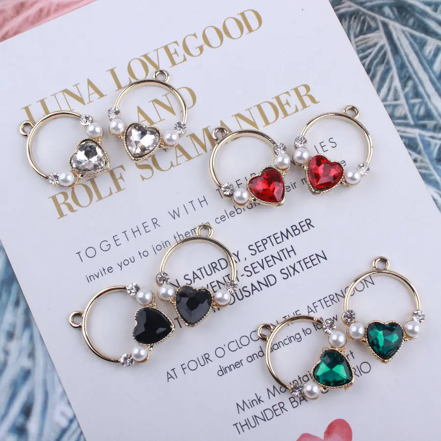 

10PCS/Lot Zinc Alloy Charms Gold Color Tone Plated Imitation Pearl Crystal Heart Floating Jewelry Accessory DIY