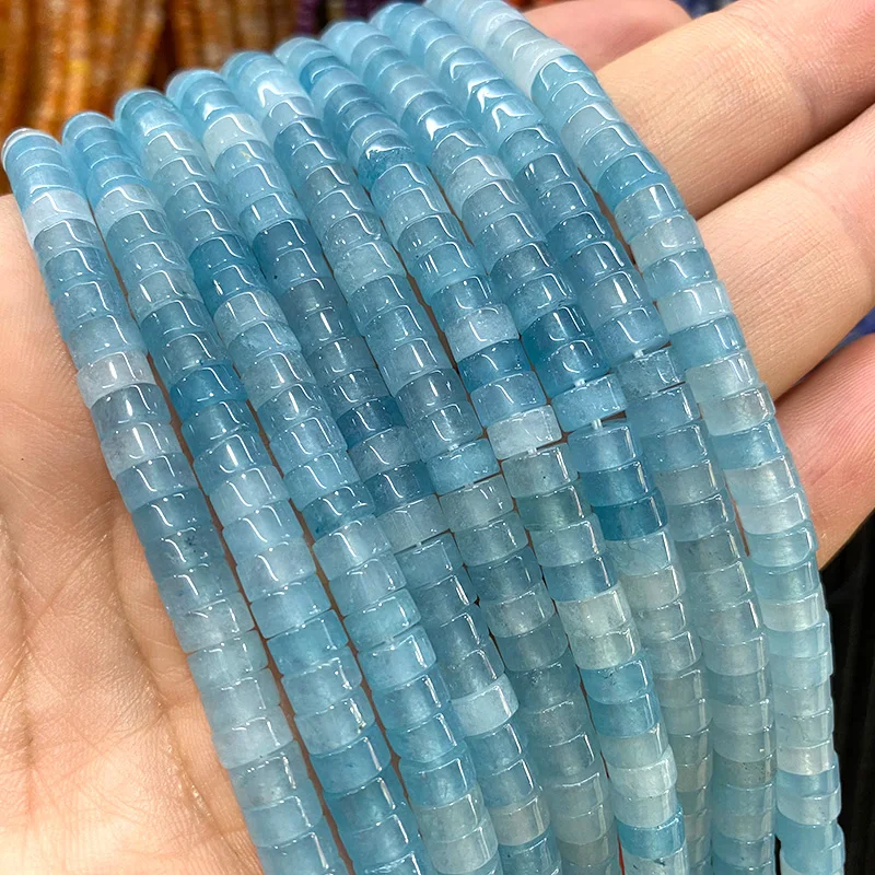 Natural Stone 3x6MM Aquamarine Angelite Ruby Red Tourmaline Chalcedony Rondelle Spacer Bead For Jewelry Making DIY Bracelet