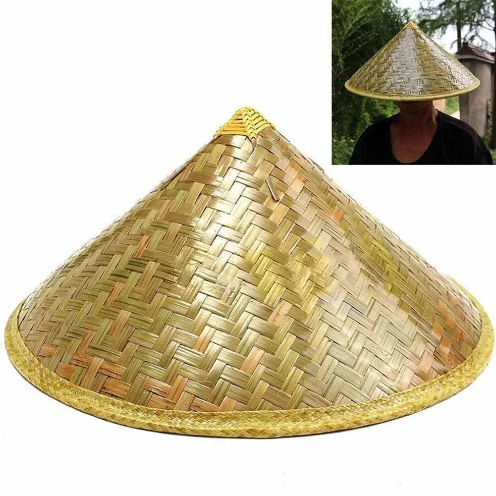 

Chinese Hat Bamboo Hat 42x27cm Rattan Fisherman Hats Retro Styles Handmade Weave Straw Tourism Cone Fishing Sunshade Rain Caps