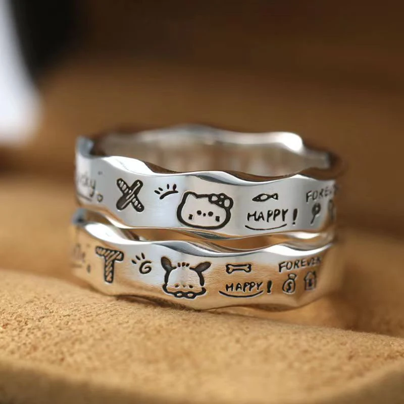 Cute Pochacco Finger Ring Anime Kawaii Cartoon Couple Ring Hand Jewelry Accessories For Girls Christmas Gifts