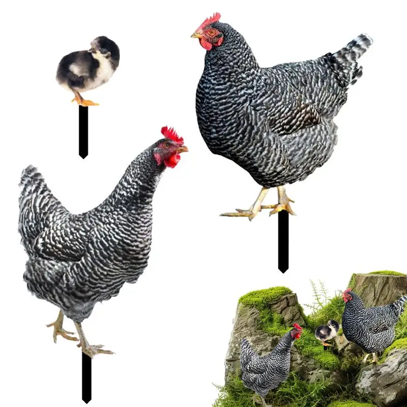 Metal Chicken Yard Stakes Decorative Garden Stakes Chicken 3X Spikes Weather-Resistant Farmhouse Decor Outdoor Decorations