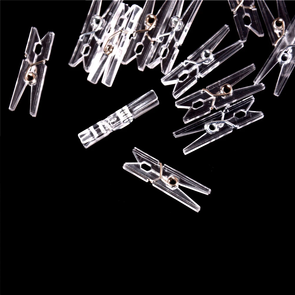 20 PCS/lot 25m Mini Spring Clear Transparent Clips Clothes Photo Paper Peg Pin Clothespin Craft Home Decoration New