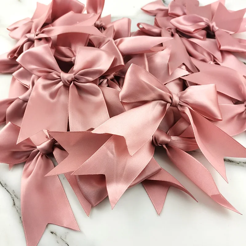 (30 Pcs/pack) 12*7cm Fresh Pink Ribbon Bows Big Size Satin Ribbon Bow Flower Craft Decoration Handwork DIY Party