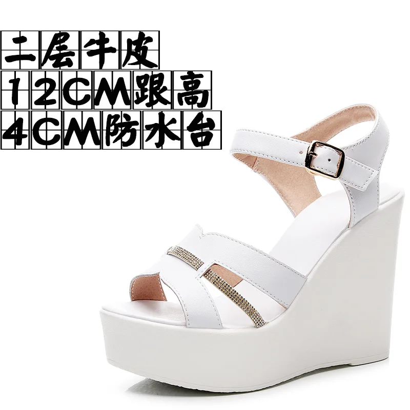 Sexy Genuine Leather Rhinestone Women'S Heel Summer Shoes Female Wedge Heel Dress Woman Sandals Platform Size 32 33 34 36 37 43 - Image 6