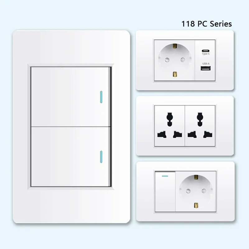 Presa Per Interruttore A Parete Standard Ue Corea 4*2, Spina Per Caricabatterie Usb Di Tipo C, 1/2/3/4/Gang Interruttore A 2 Vie Pannello Per Pc Alime