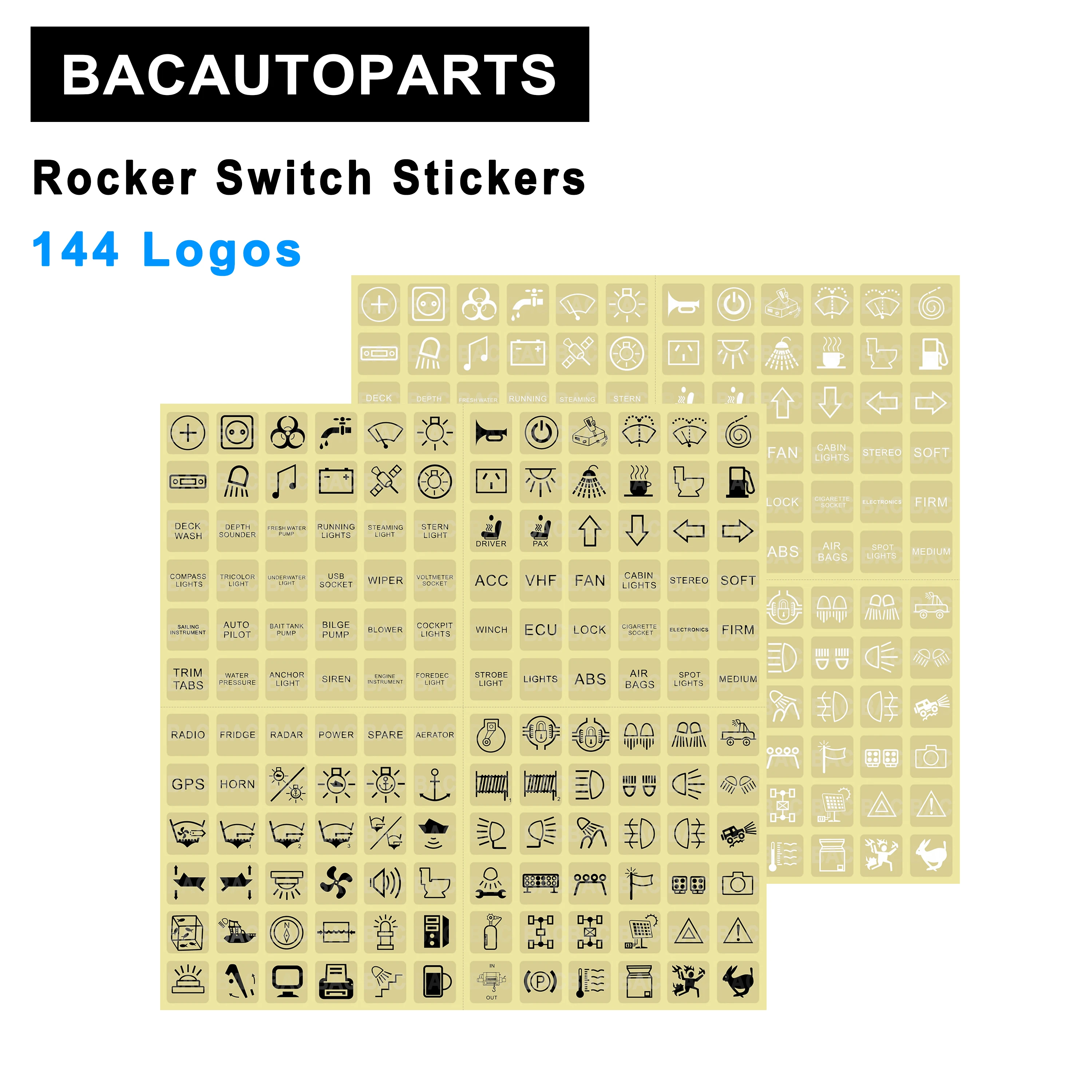 Rocker Switch Black / White / Night Glow Stickers Labels For Car Marine
