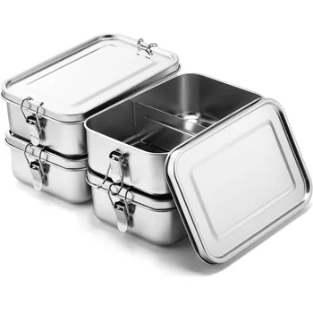 1200/2400ml Lunch Box 304 Stainless Steel Bento Box Metal Food Storage Container with Locking Clasp Suitable for Work and School 1
