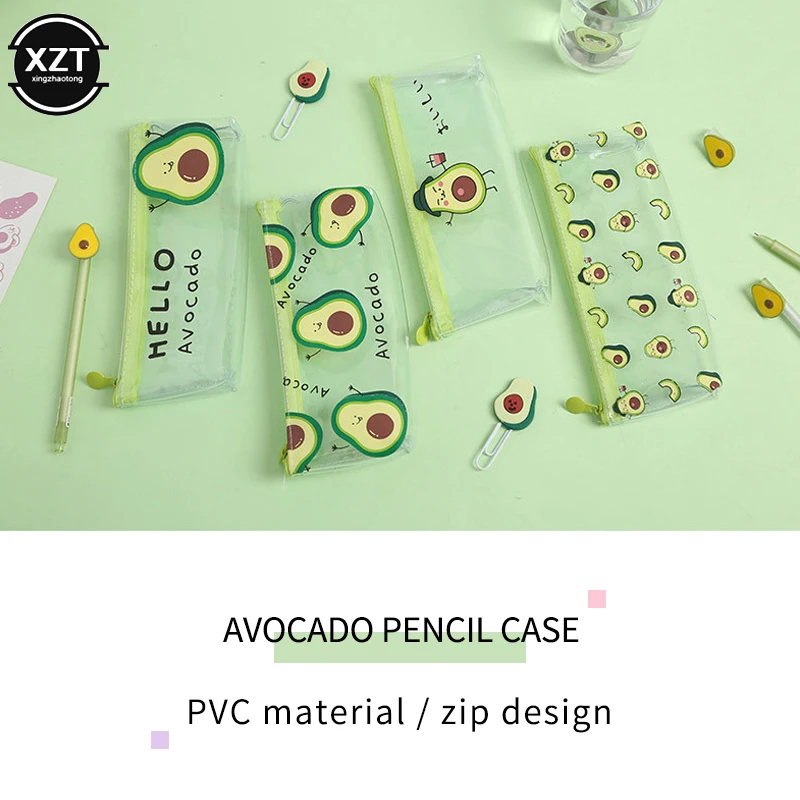 

Hot Selling Pencil Case Avocado Transparent Pen Bag Portable School Pencil Box School Supplies Stationery