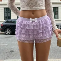Short bloomer en dentelle en maille pour femme, short à volants superposés, short à froufrous, nœud papillon nickel é, short sexy pour garçon, culotte de fête, vêtements de fête, Y2K 1