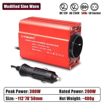 อินเวอร์เตอร์แปลงไฟ 300W-2000W จากไฟ DC 12V เป็นไฟ AC 220V-240V สำหรับรถยนต์ พร้อมเต้ารับแบบ EU ช่องเสียบ USB คู่ สำหรับชาร์จโทรศัพท์ ใช้ได้กับรถบ้านและกิจกรรมกลางแจ้ง ความถี่ 50Hz 15