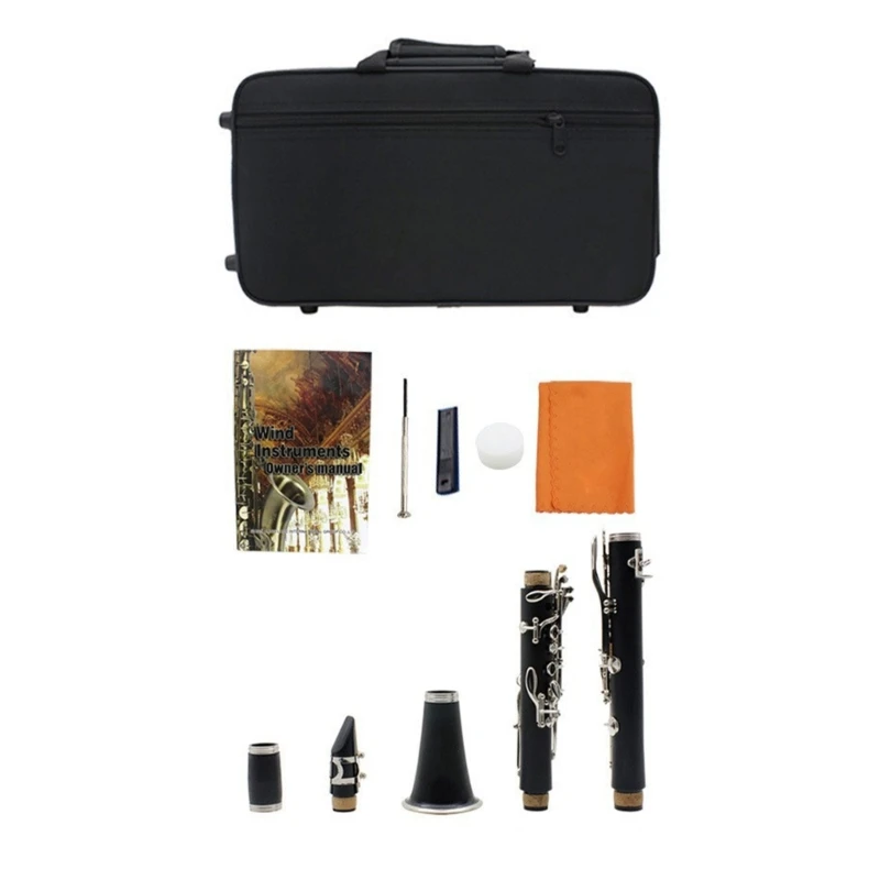 

17 Key Flat Clarinet Bakelite Clarinet with Plating Button Set with Clarinet Case, Music Instruments for Beginners