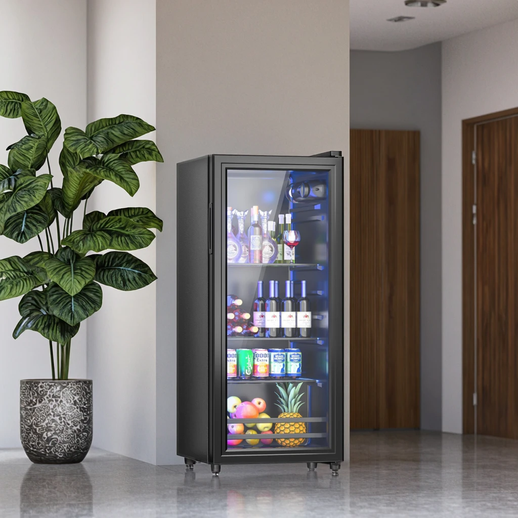122L Hotel Single Door Mini Fridge For Room Portable Coolers Glass Door Fridge Bar