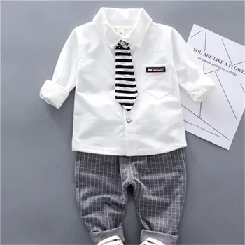 6M-3Y Baby Boy Clothes Sets Long Sleeve Tie Shirt +Pants 2Pcs Outfits Cotton Fashion Suit For Boy Clothes Spring Autumn New 1