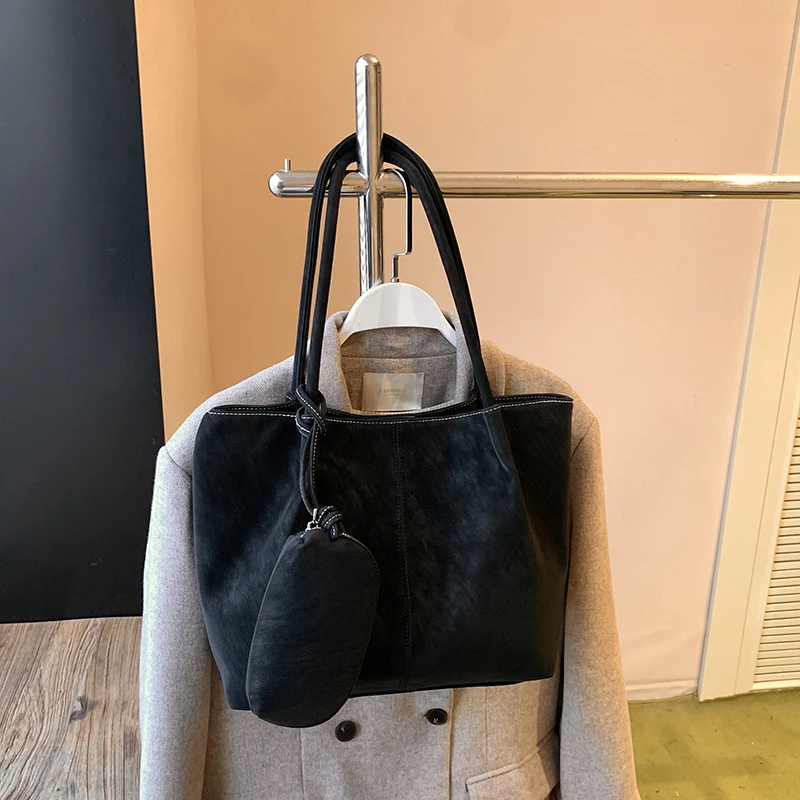 Women PU Leather Single Shoulder Tote Bag Large Capacity Tote Bag for School Work Daily Use