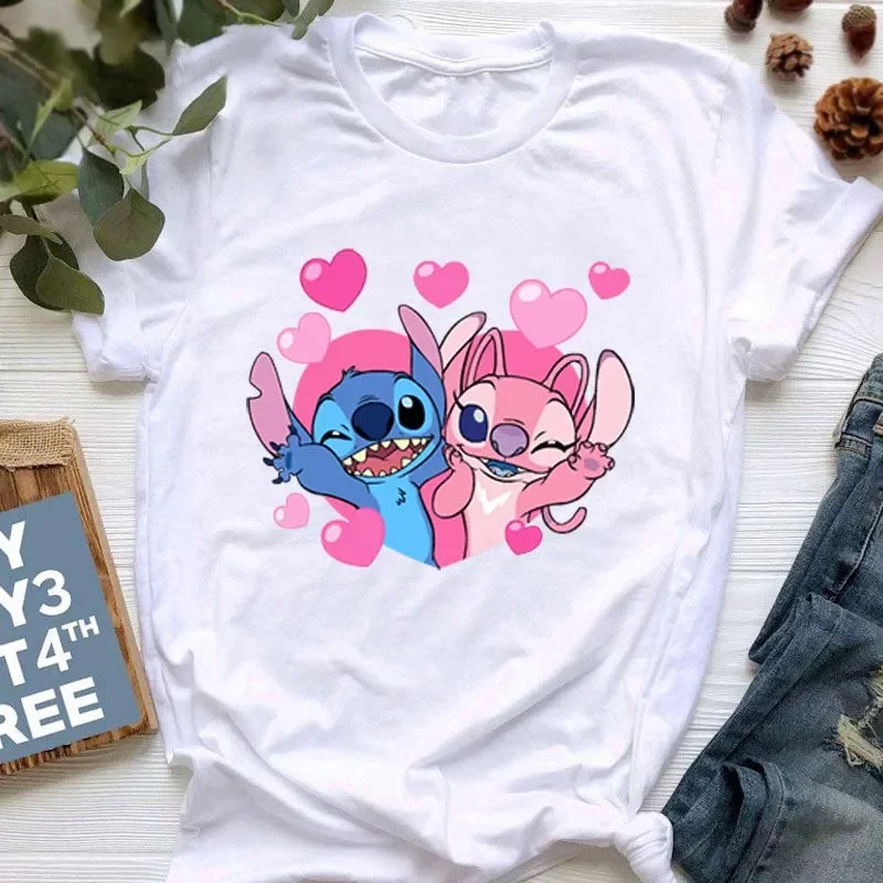 thumbnail image 1 of Camiseta Kawaii stitch para mujer, Tops de verano, camisetas con estampado de corazón de dibujos animados, camiseta de Anime, ropa para mujer, 1 of 5