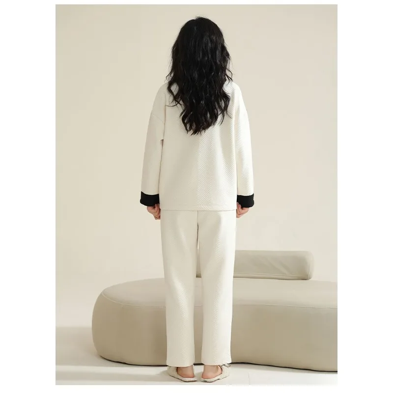 2023 New Autumn Winter Three-layer Sandwich Warm Pajamas Women Thickened Loungewear Pure Cotton Long Sleeved Air Cotton Homewear