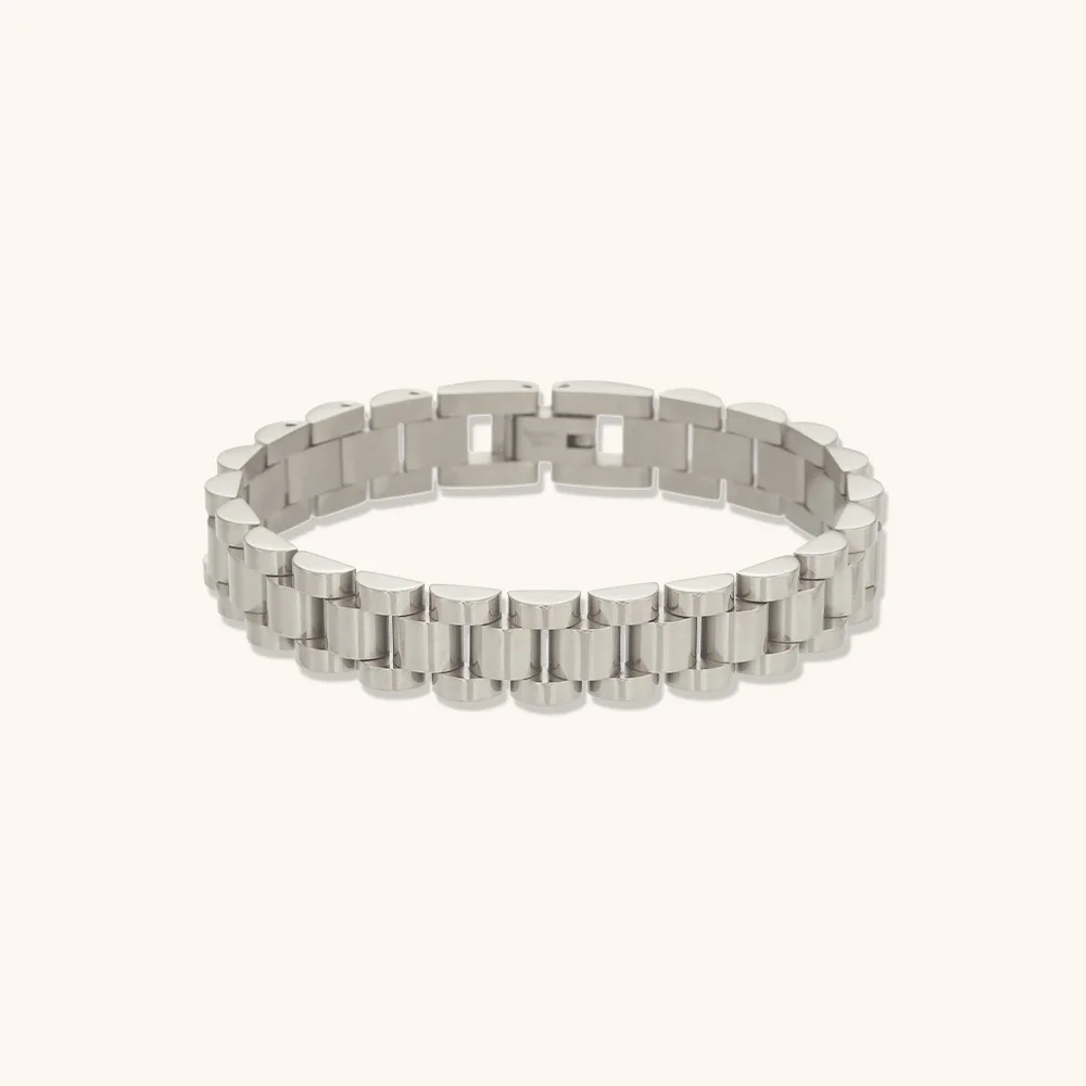 Stainless Steel Silver-Tone Bracelet - Hip Hop Fashion Jewelry Accessory
