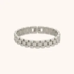 Stainless Steel Silver - Tone Bracelet - Hip Hop Fashion Jewelry Accessory - 22cm (10mm Silver Color)
