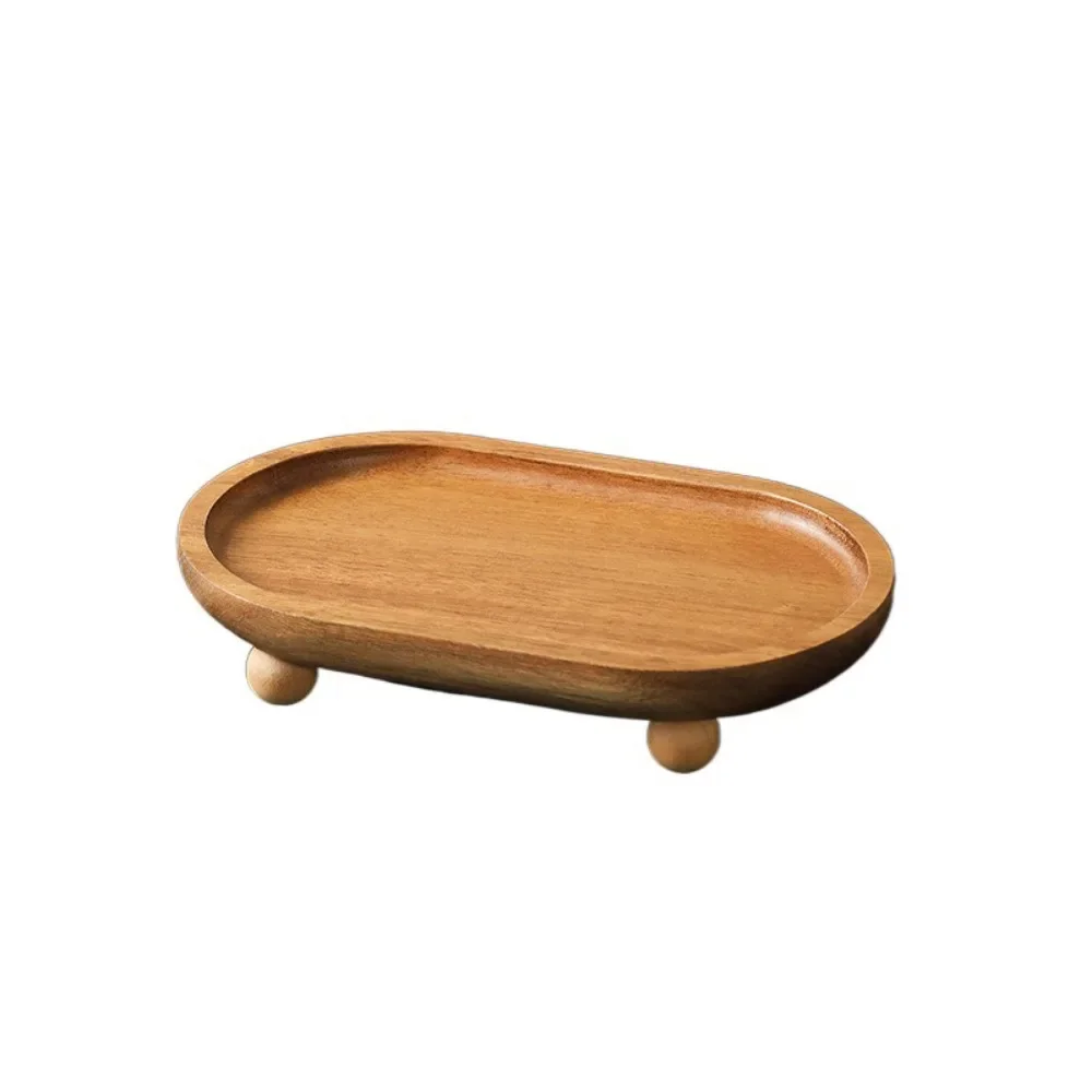 Multipurpose Retro Kitchen Serving Tray Portable Solid Wood Serving Platter Reusable Decorative Tea Coffee Plate Photo Props