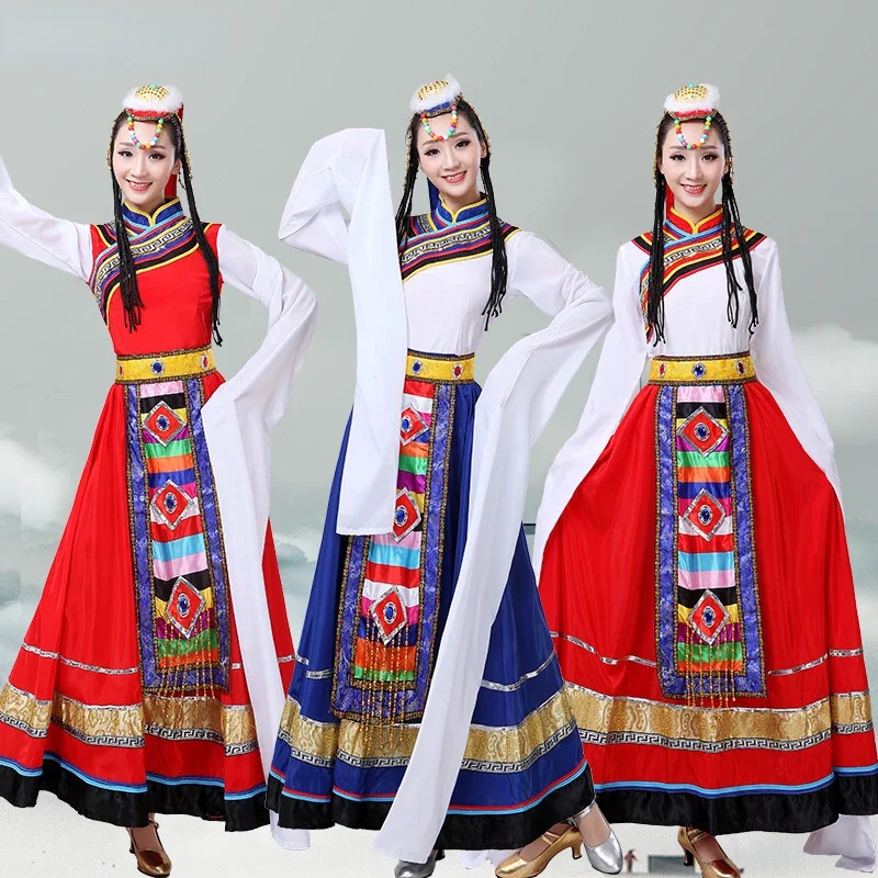 

Tibetan Dance Dress Chinese Traditional National Costumes Festival Water Sleeve Minority Mongolian Dance Costume Hanfu Clothing