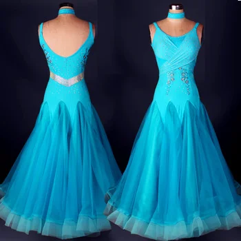 ballroom dance tango flamenco dresses adult standard waltz dress girls professional standards costume women children kids blue