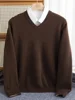 2024 Autumn Winter Men V-neck Wool Sweater Long Sleeve Pullover 100% Merino Wool Knitwear Smart Casual Basic Cashmere Clothing 2