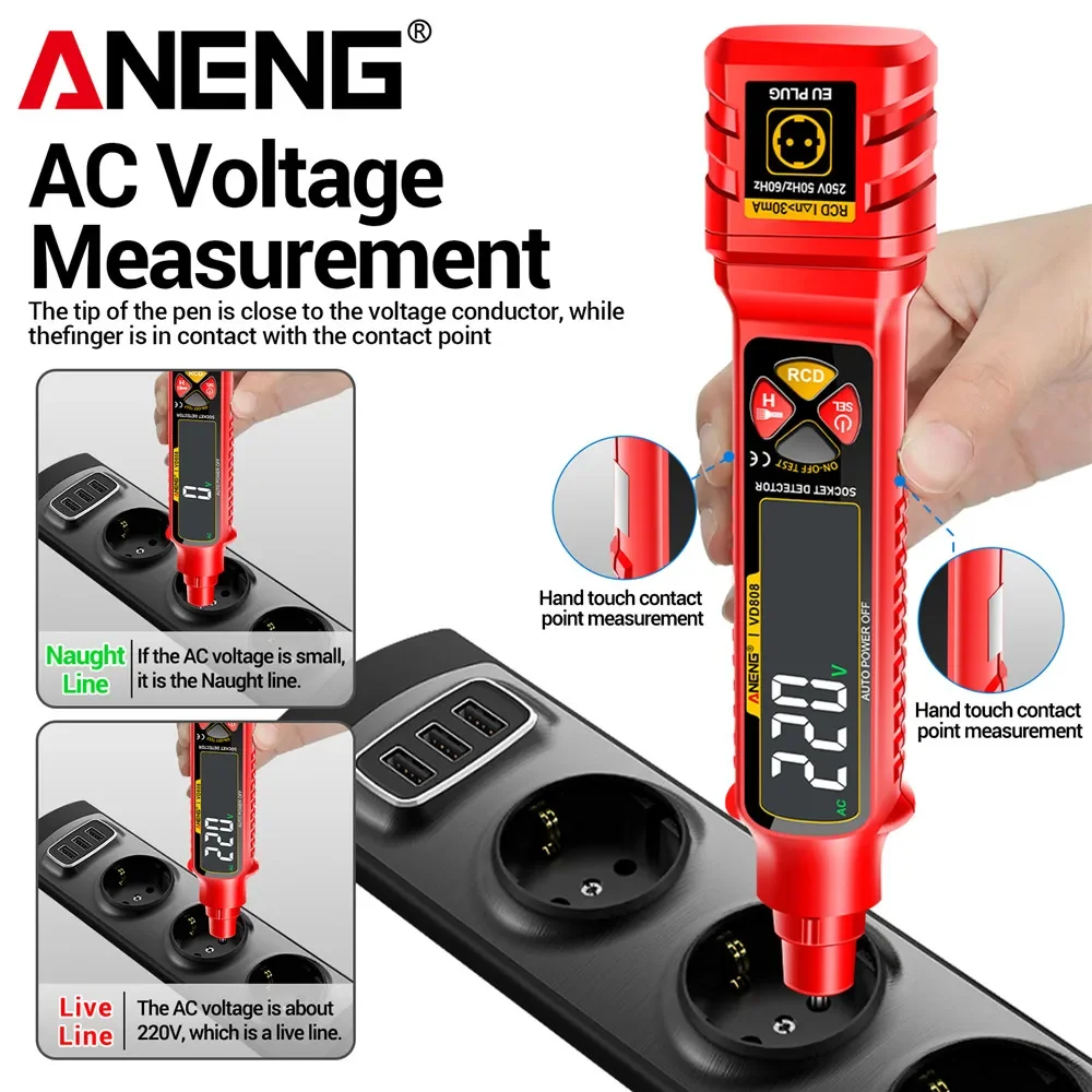 Socket Tester Circuit Breaker Finder Electrical Circuit Tester Circuit Voltage Tester Circuit Tester ANENG VD808 Socket Circuit Analyzer AC/DC Voltage Leakage Polarity Leakage Test