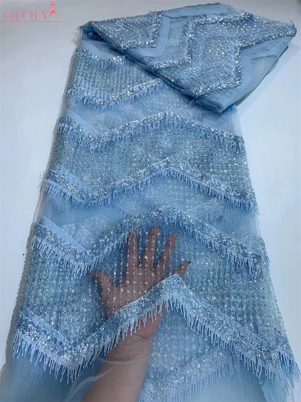 

Fashion Elegant French Embroidery Beaded Lace Fabric African Nigerian With Sequins Fabric For Wedding Dress