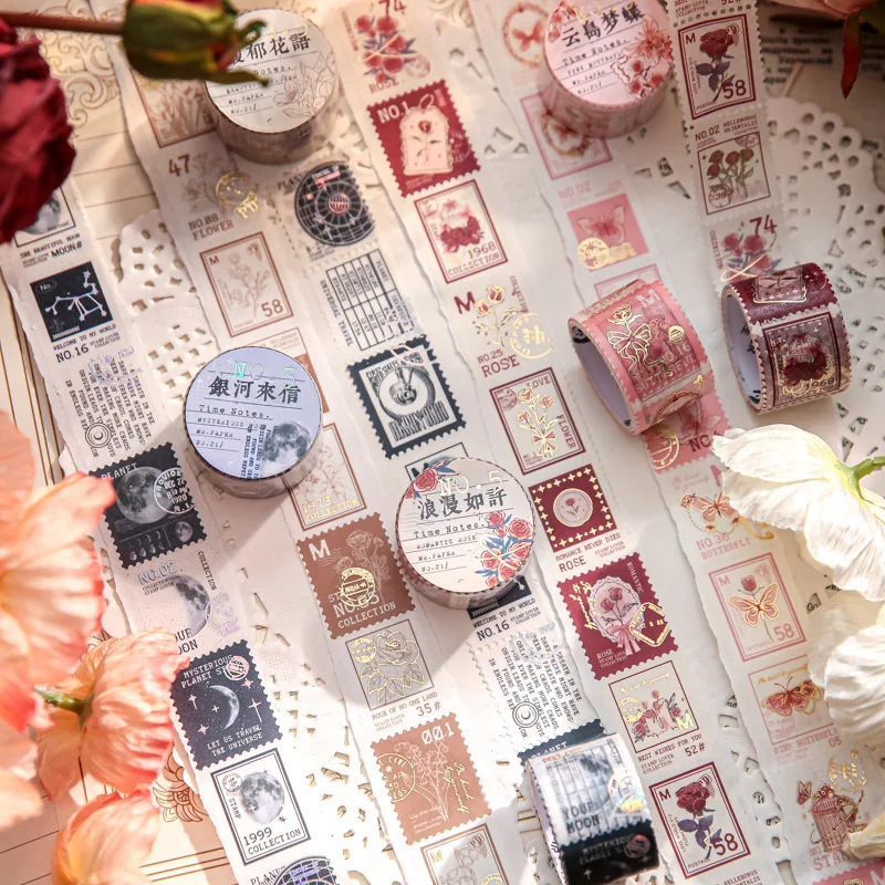 

Vintage Flower Post Office Masking Tape Sticker Retro Stamp Washi Tape Decorative Adhesive Tape Diy Scrapbooking Label Stickers
