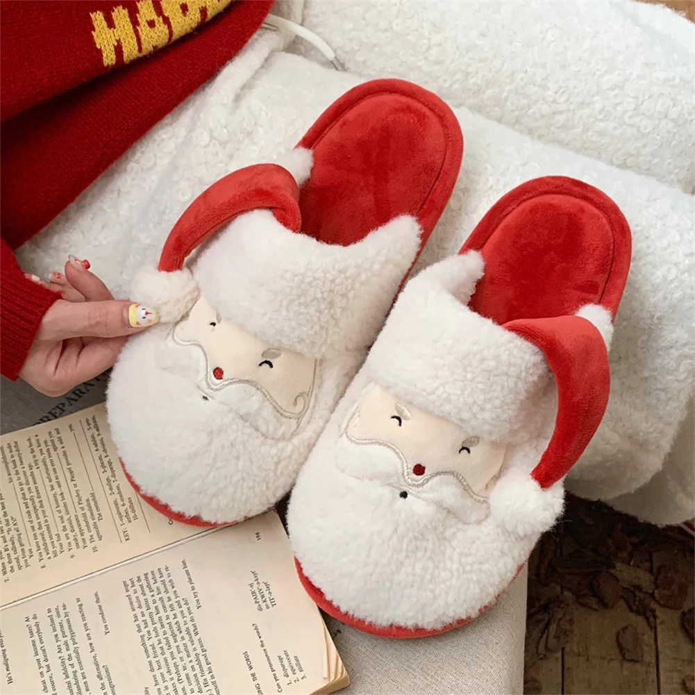 New Christmas Santa Claus shoes Fluffy House Slippers Anti Slip Cute Furry Slippers Soft Non-slip Couple for Men Women