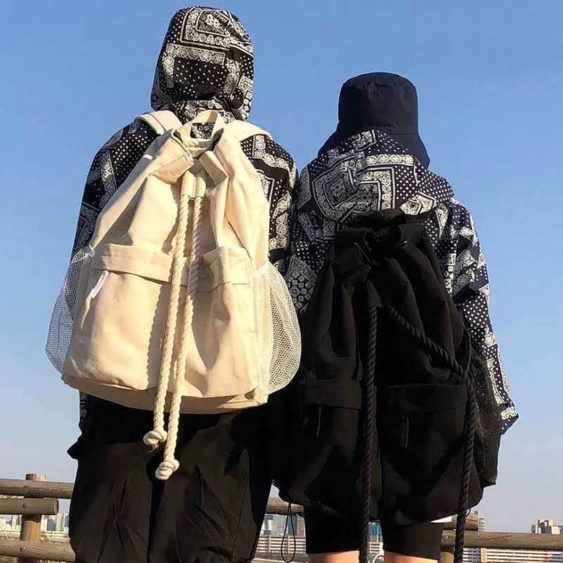 Fashion Canvas Backpack Women Drawstring Large Capacity Backpack For Travel Simple Style New Travel Backpack Shoulder Bags