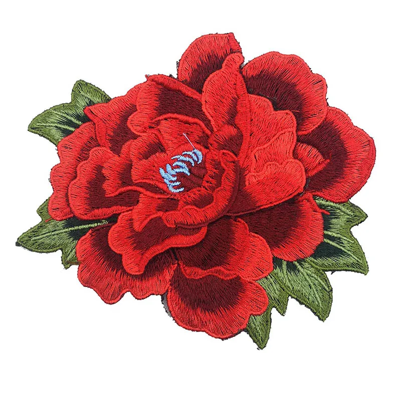 Coppia Di Toppe Ricamate A Fiore Rosso E Nero, 6x11,5 Cm - Da Cucire O Stirare Su Abiti E Borse
