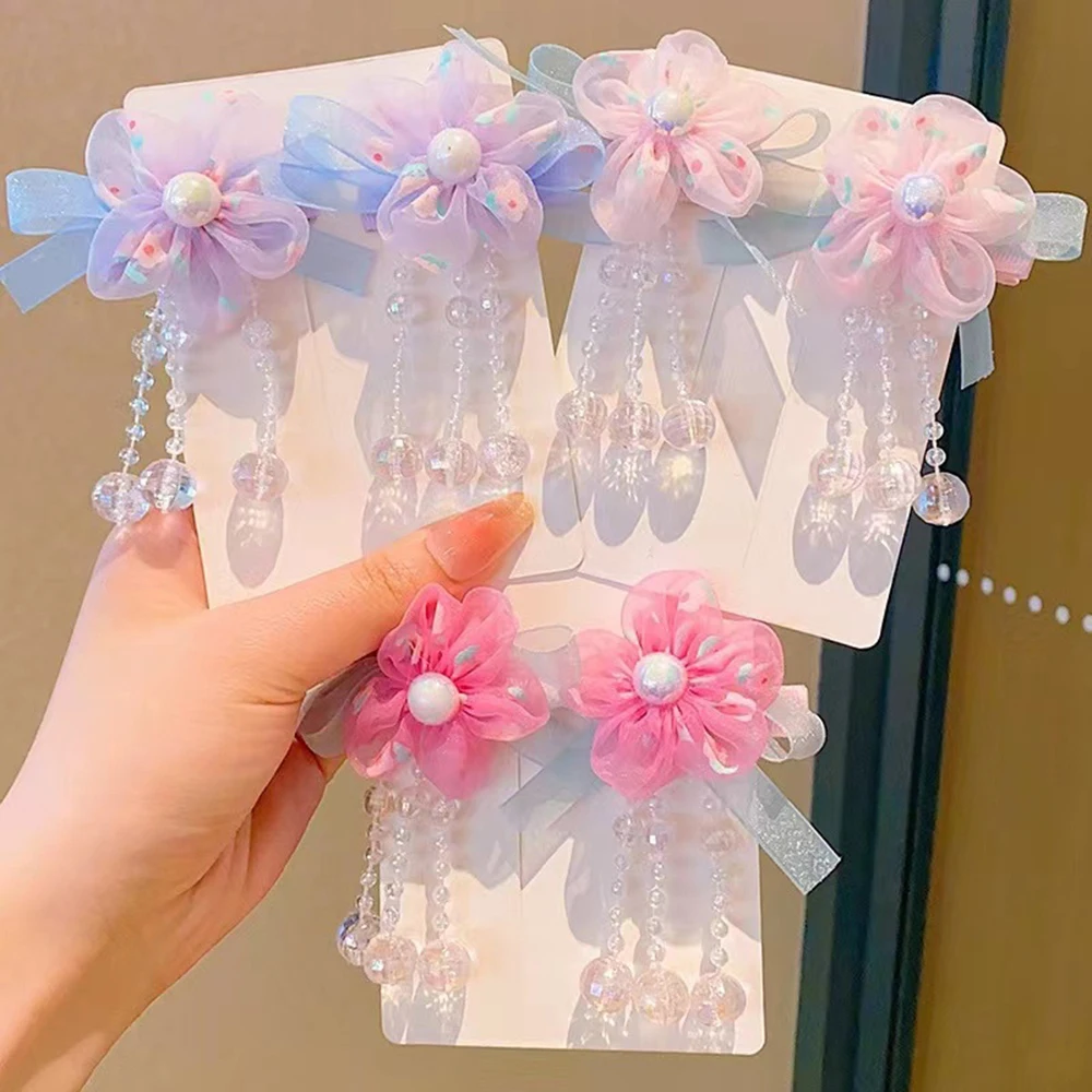 Children's Hanfu Headdress Flower Tassel Ancient Style Clip Hair Accessories Chinese Style Little Girl Tassel Girl Hairpin 3