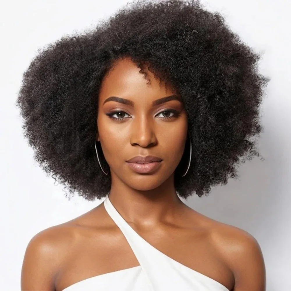 250% Density Afro Wigs for Black Women Kinky Curly Lace Front Wig Afro Short Bob Human Hair Wig 13x4x2 Lace Natural Hairline