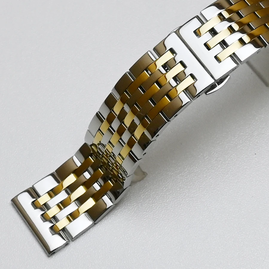 Elegant Polished Silver & Gold Stainless Steel Watchband Bracelet