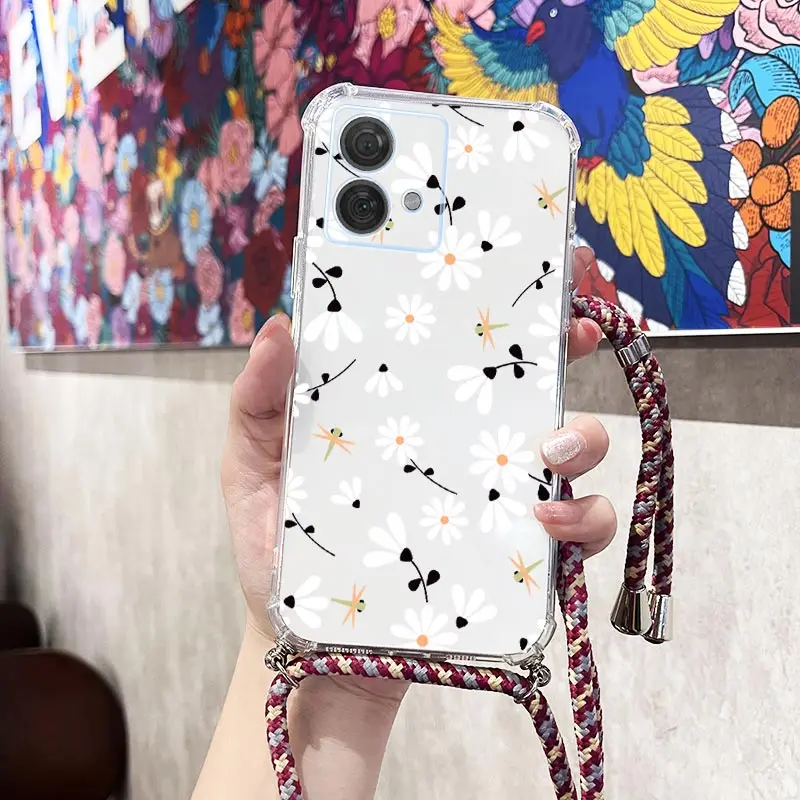 Fresh Flower Transparent Crossbody Lanyard Phone Case Cover