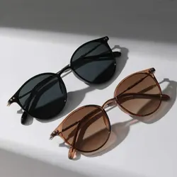 Chic Vintage-Inspired Round & Cat Eye Sunglasses for Women & Men - 2-Pair Set (Black brown)