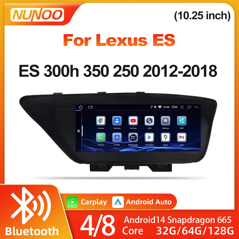Reproductor Multimedia con Navegación GPS DSP de 10.25 Pulgadas y Android 14 para Lexus ES 300h 350 250 2012-2018, Radio para Auto con Carplay Inalámbrico 1