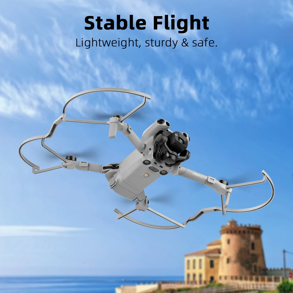 Installation facile des protections d'hélices BRDRC sur DJI Mini 5 Pro, alliant sécurité et légèreté pour les pilotes.
