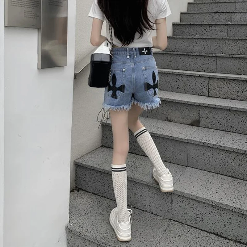 2023 Summer New Oversized Casual Denim Shorts Ladies High Waist Lacing Loose Versatile Pants Trend Fashion Women Clothing