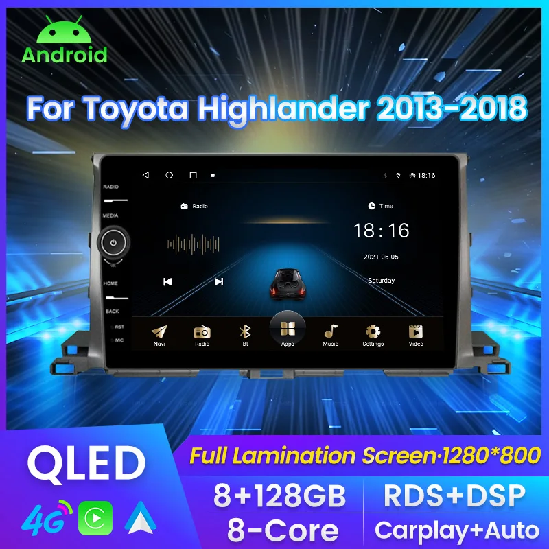 QLED Android 11.0 8G 128G DSP Car Radio for Toyota Highlander 2013 2014