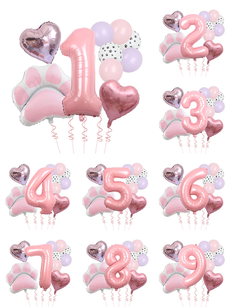 10 Stück Tiermotiv 'Let's Pawty' Hunde- und Katzenpfoten Aluminiumballons 40 Zoll Rosa Grau Blau Gold Nummerierte Geburtstagsparty Deko-Ballons Babyparty – Detail 6