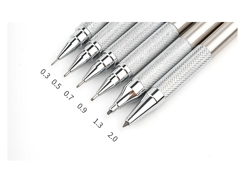 Vollmetall-Druckbleistift-Set 0,3 0,5 0,7 0,9 1,3 2,0mm Kunst-Zeichenstift mit Minen Büro Kawaii Schulbedarf – Detail 1