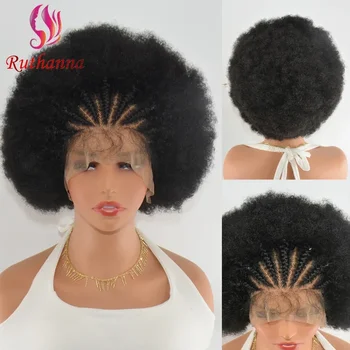 250% Density 13x4 Lace Front Braided Wig Afro Explosive Head Synthetic Short Curly Wig For Women Lace Baby Hair Fashion Wig