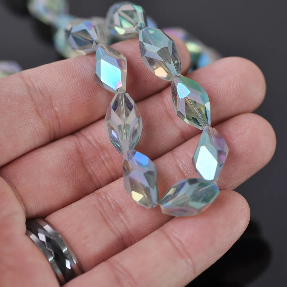 10-Pcs Rectangle Faceted Crystal Glass Loose Beads – Colorful Plated Beads For DIY Jewelry Making