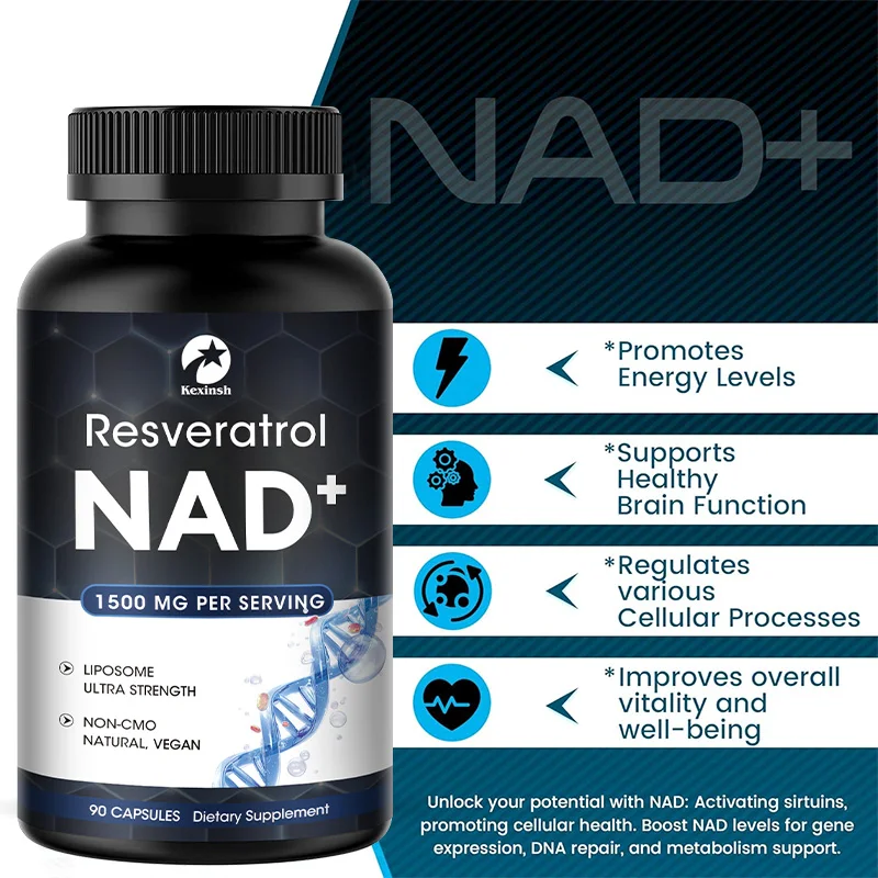 NAD+ and Resveratrol Supplement Healthy Aging-Strength Capsules Help Support Cell Regeneration Natural Energy Focus and Memory anti aging cell booster nad supplement