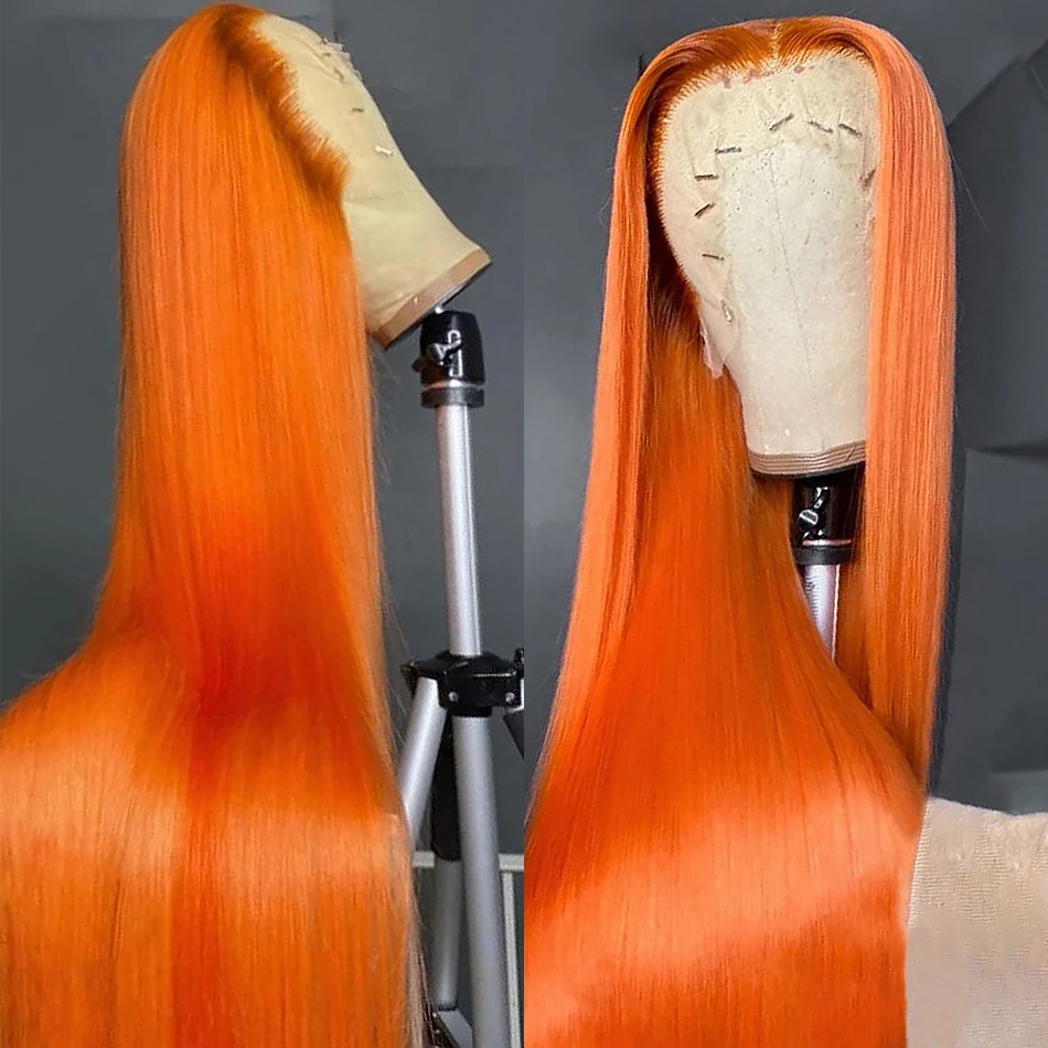 

Orange Ginger Color 13x4 13x6 Lace Frontal Wigs Brazilian Bone Straight Lace Front Wig Glueless Preplucked Human Wigs Ready Go